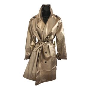 Gold metallic double breasted belted classic trench coat size Women’s Large new